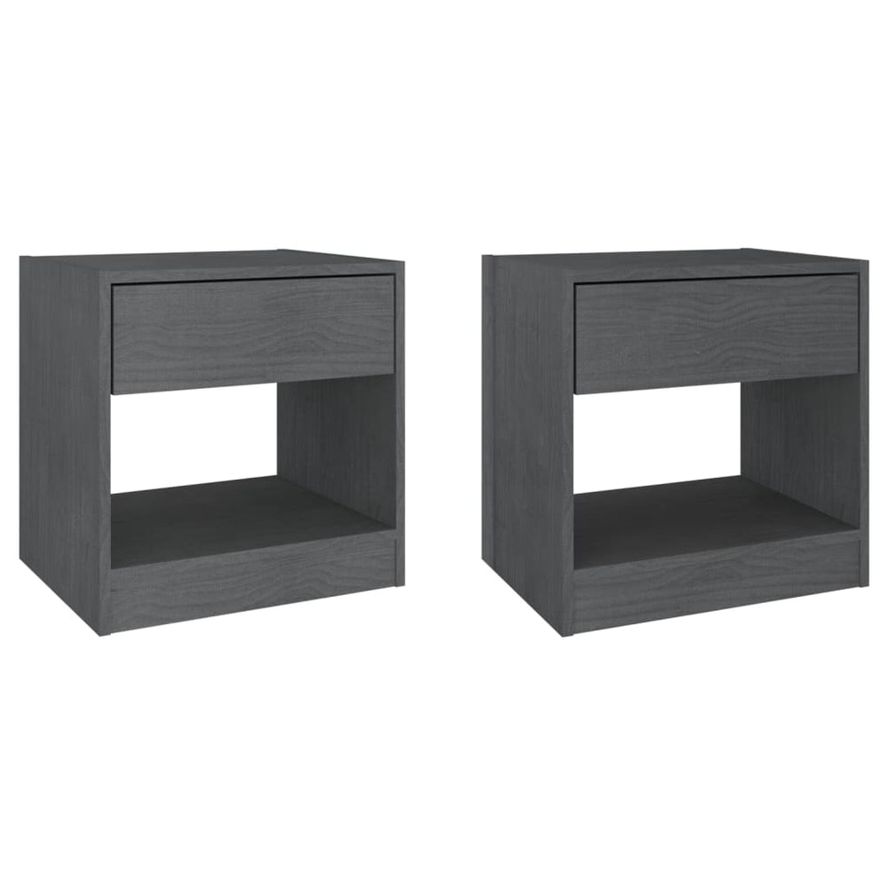 2er Set Graue Nachttische Kiefer Massivholz