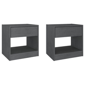 2er Set Graue Nachttische Kiefer Massivholz