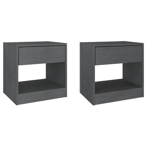 2er Set Graue Nachttische Kiefer Massivholz