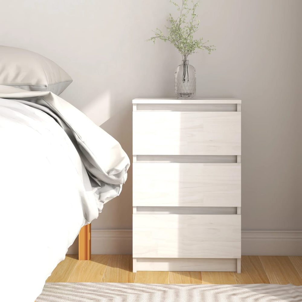 vidaXL Nightstand White 40x29.5x64 cm Solid Pine Wood