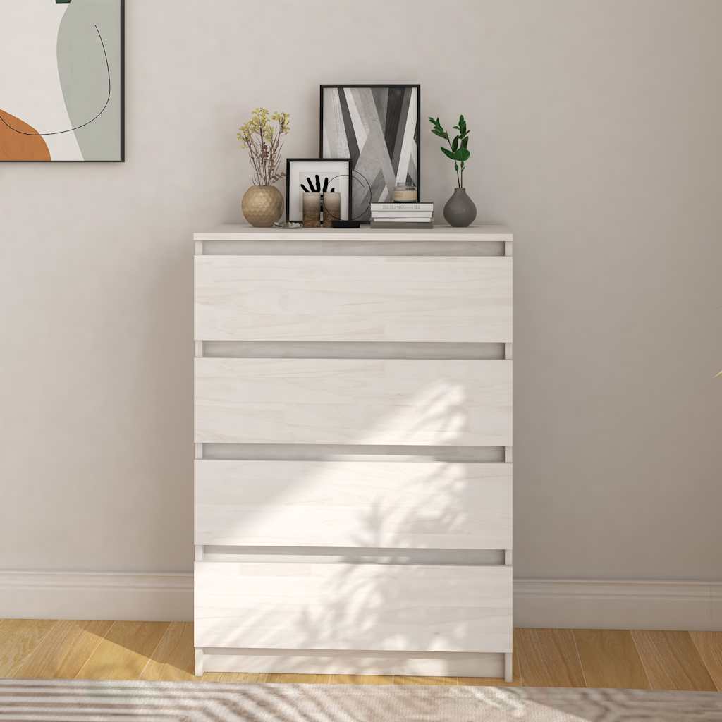 Weißer Beistellschrank Kiefer Massivholz 60x84 cm