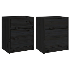 Nachttische 2er Set Schwarz Kiefer Massivholz