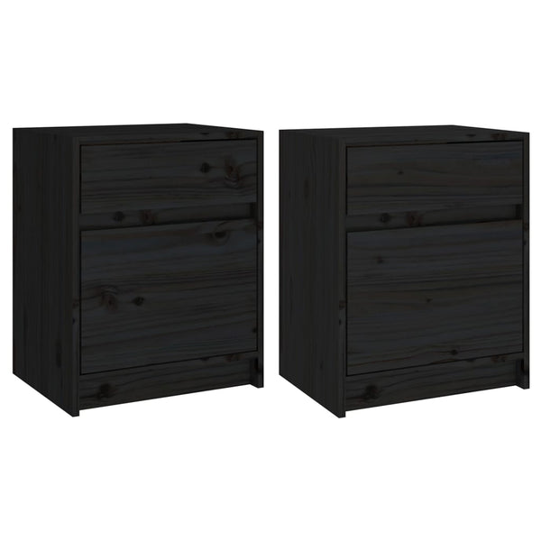 Nachttische 2er Set Schwarz Kiefer Massivholz