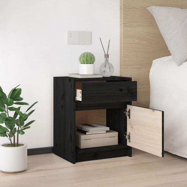 Nachttische 2er Set Schwarz Kiefer Massivholz
