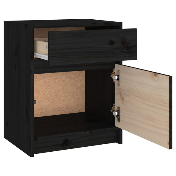 Nachttische 2er Set Schwarz Kiefer Massivholz