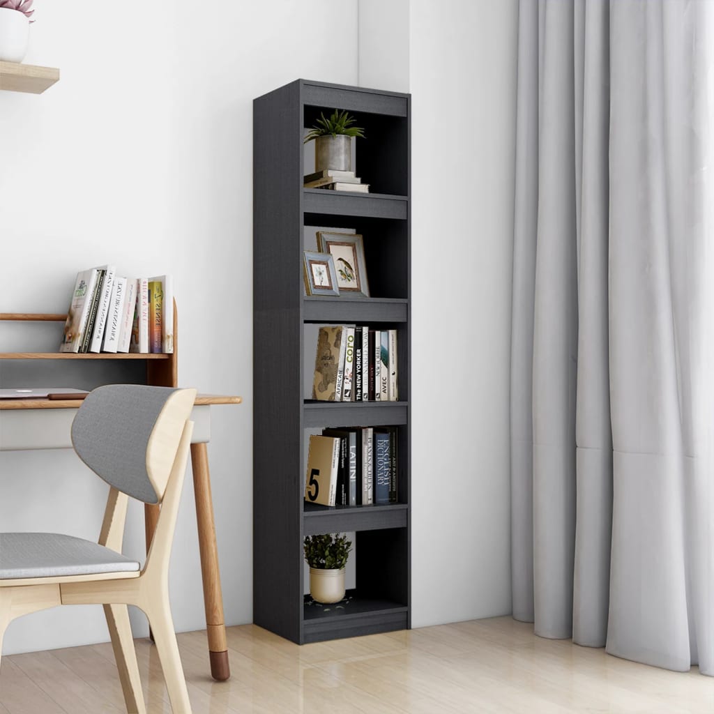 Graues Bücherregal Kiefer Massivholz 40x167,5 cm