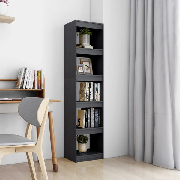 Graues Bücherregal Kiefer Massivholz 40x167,5 cm
