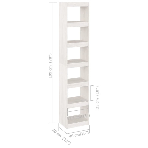 vidaXL Bookcase/Room Divider White 40x30x199 cm Solid Pine Wood