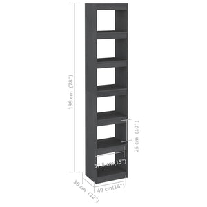 Graues Bücherregal/Raumteiler Kiefer Massivholz 40x199cm