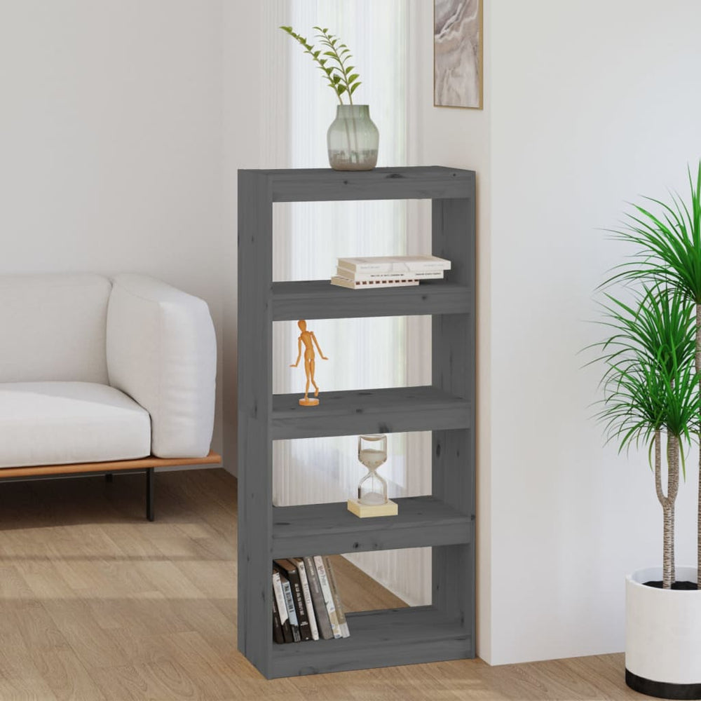 Graues Bücherregal Raumteiler Kiefer Massivholz