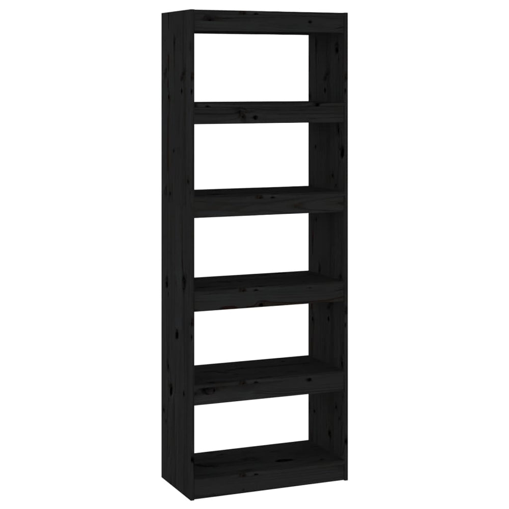 Schwarzes Kiefer Massivholz Bücherregal 60x30x167,5 cm