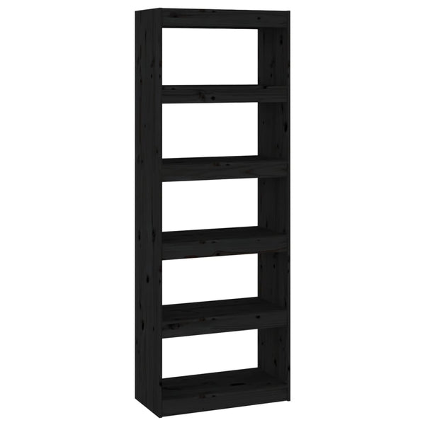 Schwarzes Kiefer Massivholz Bücherregal 60x30x167,5 cm