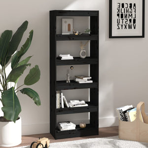 Schwarzes Kiefer Massivholz Bücherregal 60x30x167,5 cm