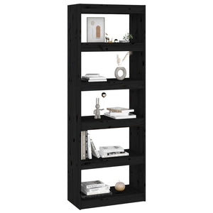 Schwarzes Kiefer Massivholz Bücherregal 60x30x167,5 cm