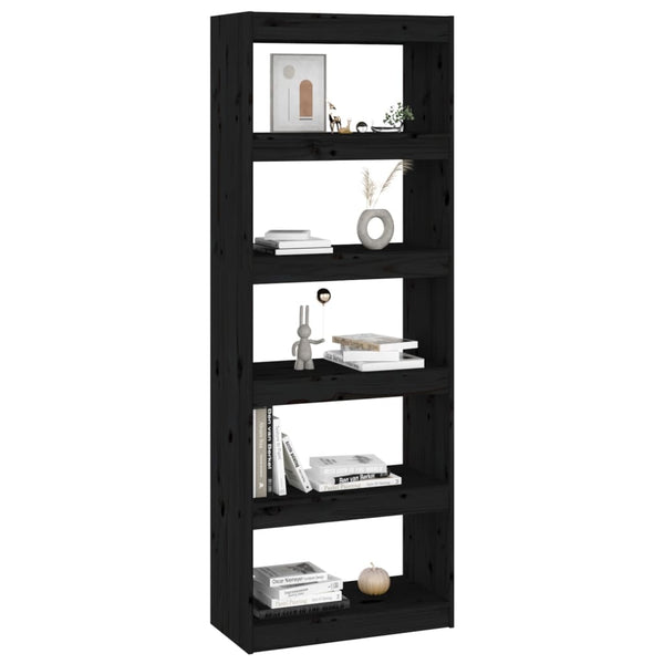 Schwarzes Kiefer Massivholz Bücherregal 60x30x167,5 cm