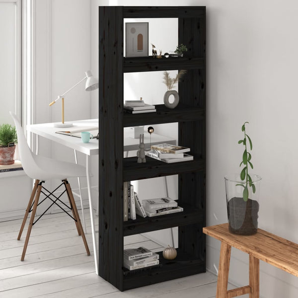 Schwarzes Kiefer Massivholz Bücherregal 60x30x167,5 cm