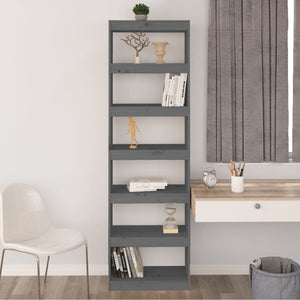 Graues Kiefer Massivholz Bücherregal 60x199,5 cm