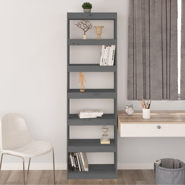 Graues Kiefer Massivholz Bücherregal 60x199,5 cm
