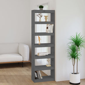 Graues Kiefer Massivholz Bücherregal 60x199,5 cm