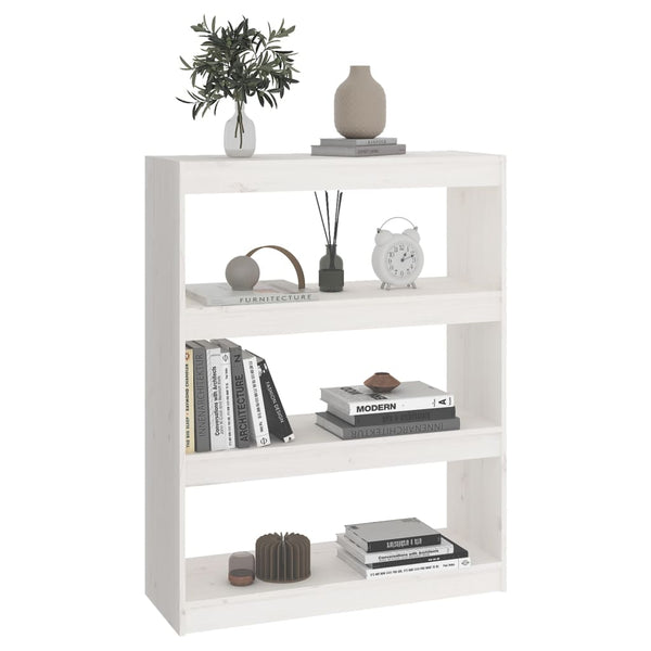 Weißes Kiefernholz Bücherregal Raumteiler 80x103,5 cm