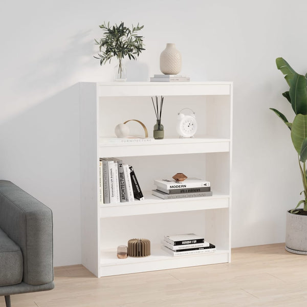 Weißes Kiefernholz Bücherregal Raumteiler 80x103,5 cm