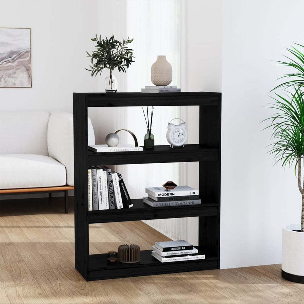 Schwarzes Kiefer Massivholz Bücherregal 80x103,5 cm