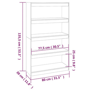 Graues Kiefer Massivholz Bücherregal 80x135,5 cm