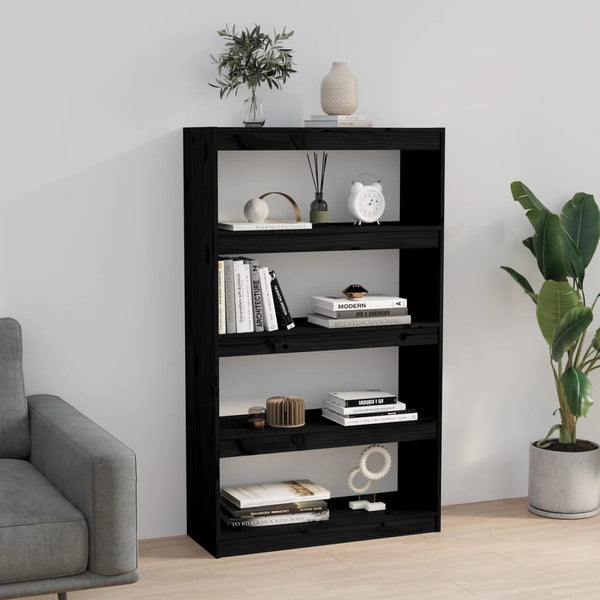 Schwarzes Kiefernholz Bücherregal 80x135,5 cm