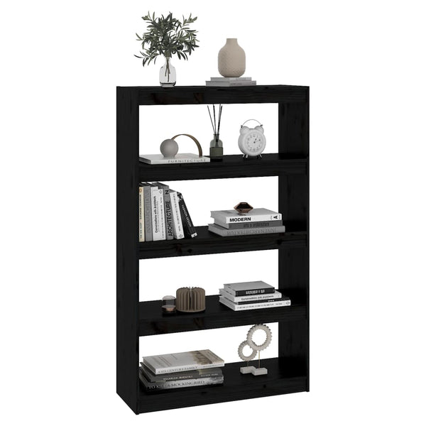 Schwarzes Kiefernholz Bücherregal 80x135,5 cm