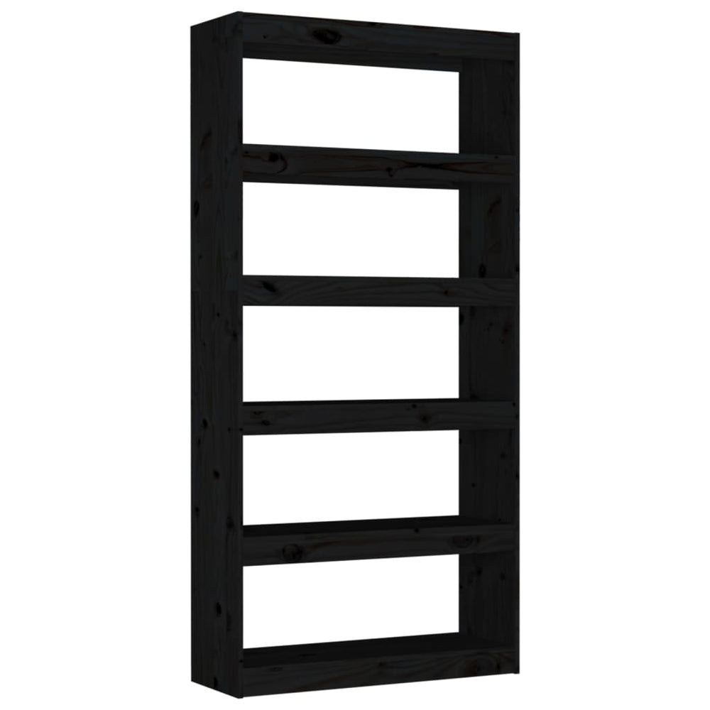 Schwarzes Kiefer Massivholz Bücherregal 80x30x167,4cm