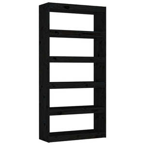 Schwarzes Kiefer Massivholz Bücherregal 80x30x167,4cm