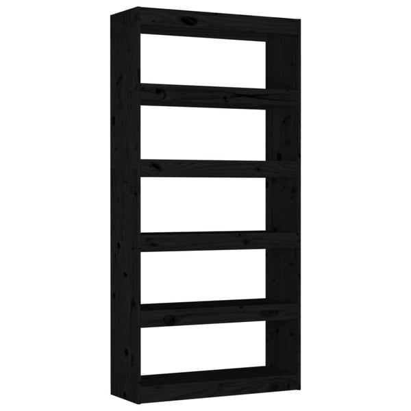 Schwarzes Kiefer Massivholz Bücherregal 80x30x167,4cm