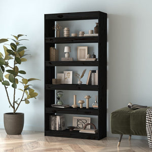 Schwarzes Kiefer Massivholz Bücherregal 80x30x167,4cm
