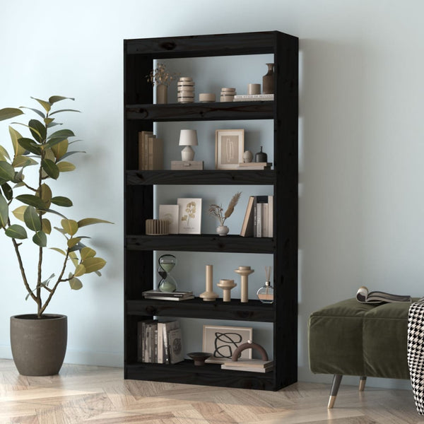 Schwarzes Kiefer Massivholz Bücherregal 80x30x167,4cm