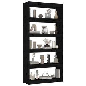 Schwarzes Kiefer Massivholz Bücherregal 80x30x167,4cm