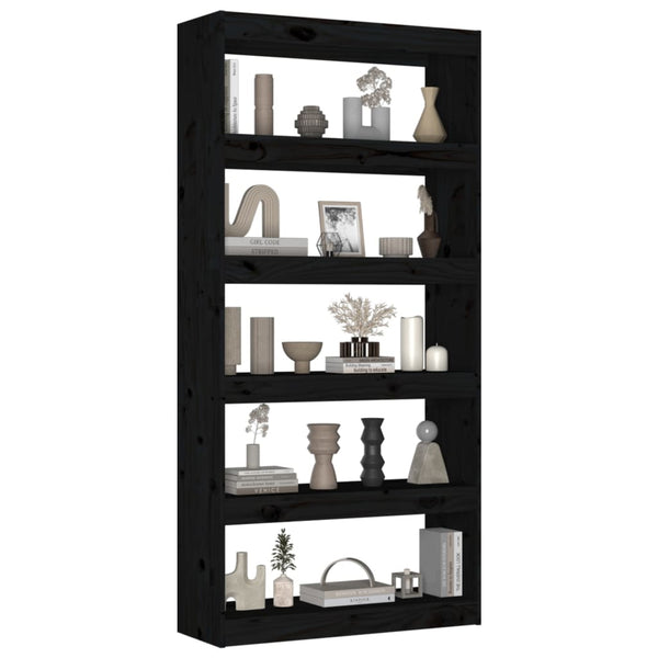 Schwarzes Kiefer Massivholz Bücherregal 80x30x167,4cm