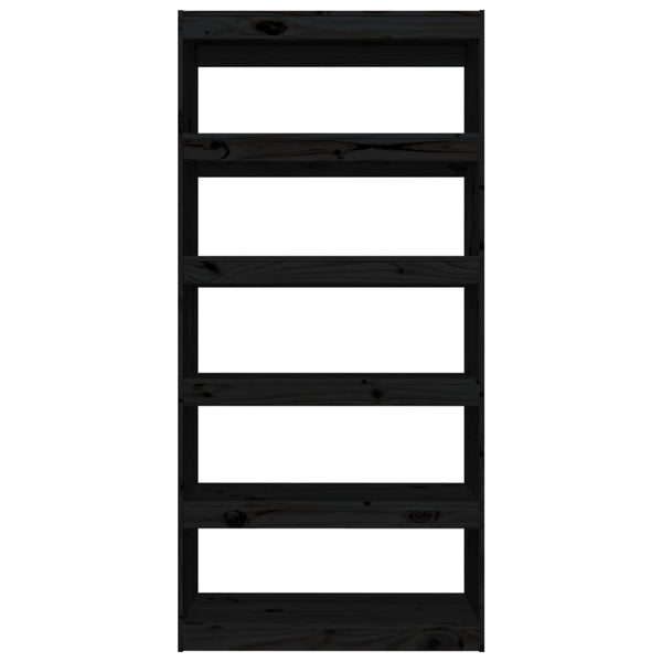 Schwarzes Kiefer Massivholz Bücherregal 80x30x167,4cm