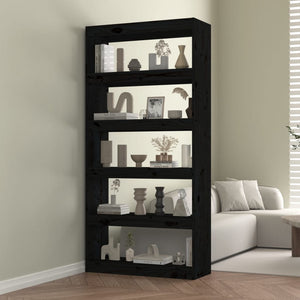 Schwarzes Kiefer Massivholz Bücherregal 80x30x167,4cm