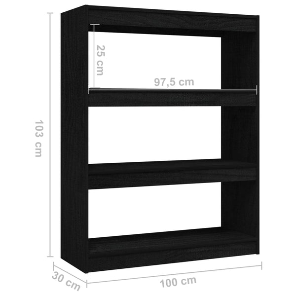Schwarzes Kiefer Massivholz Bücherregal 100x103 cm