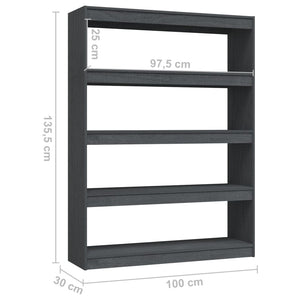 Graues Kiefer Bücherregal / Raumteiler 100x135,5 cm