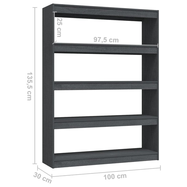 Graues Kiefer Bücherregal / Raumteiler 100x135,5 cm