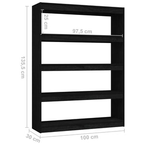 Schwarzes Bücherregal Raumteiler Kiefer Massivholz 100x135,5cm