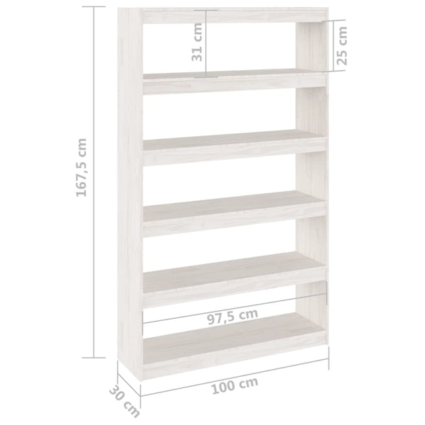 Weißes Bücherregal Raumteiler Kiefer Massivholz 100cm