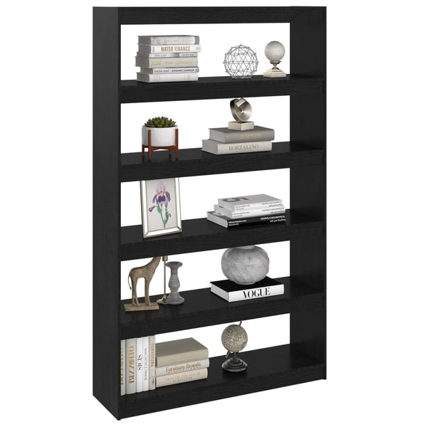 Schwarzes Kiefer Massivholz Bücherregal 100x167,5cm