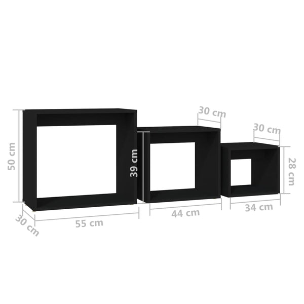 Schwarze Satztische, 3er-Set