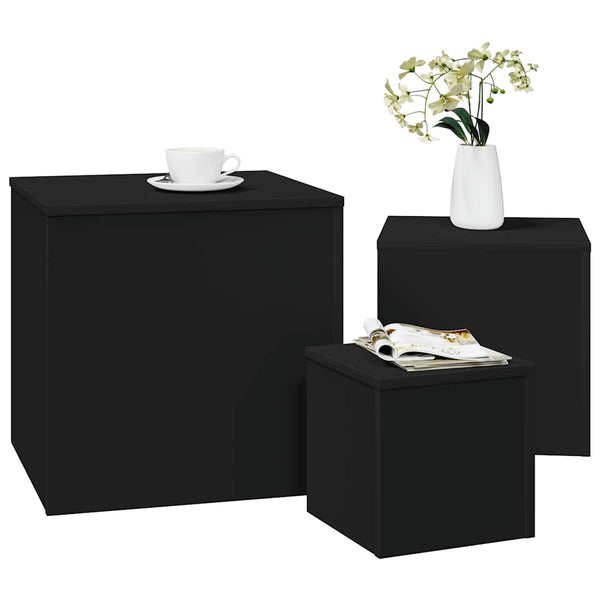 Schwarze Beistelltische, 3er-Set
