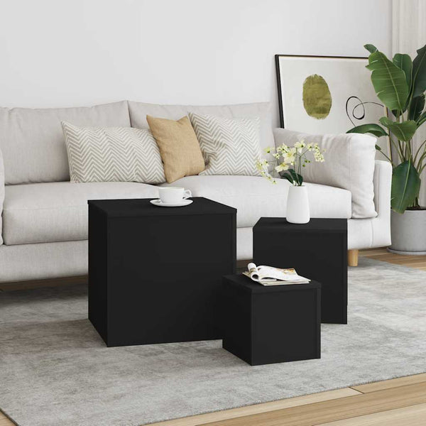 Schwarze Beistelltische, 3er-Set