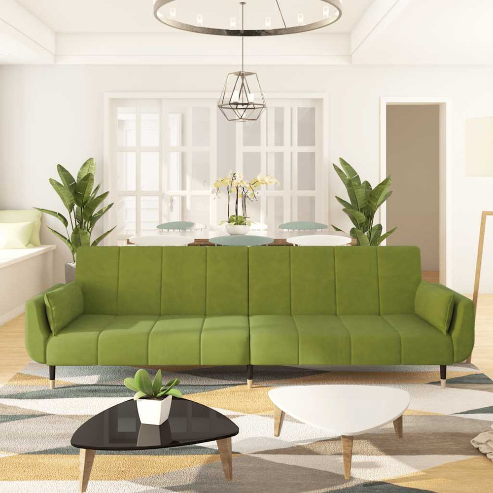 vidaXL Canapé-lit 2 places avec 2 oreillers Velours vert clair