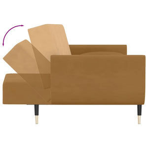 Braun Samt Schlafsofa 2-Sitzer mit Kissen