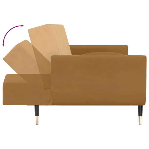 Braun Samt Schlafsofa 2-Sitzer mit Kissen